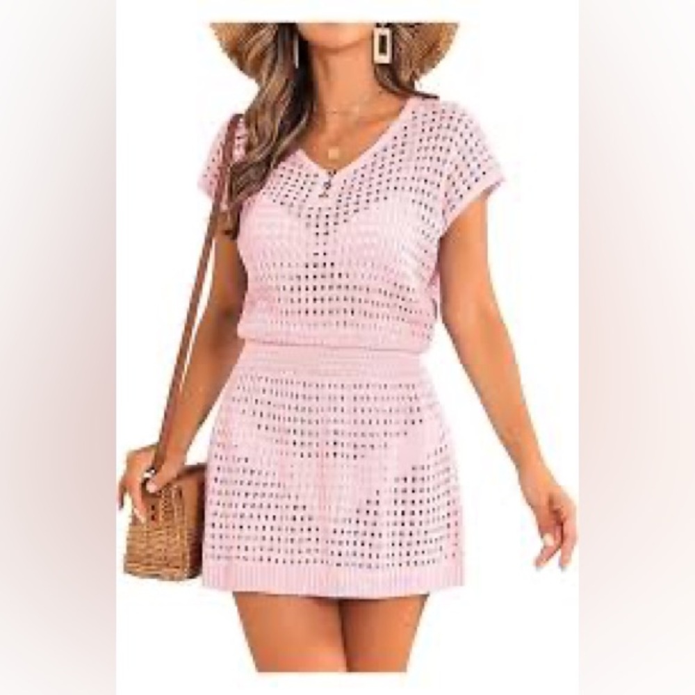 Pink Knit Crochet Coverup